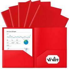 12-Pack Sturdy Plastic Folder With Pockets, Poly Folders With 2 Pocket, Plastic Pocket Folder With Business Card Slot, For Schoolsss, Home, Office (Red) - 紅色的 - 查看 1