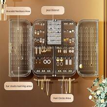 1pc Jewelry Storage Box, Multi-Function Earring Necklace Jewelry Box, Elegant Wall-Mounted Jewelry Holder - Multicolor - View 5