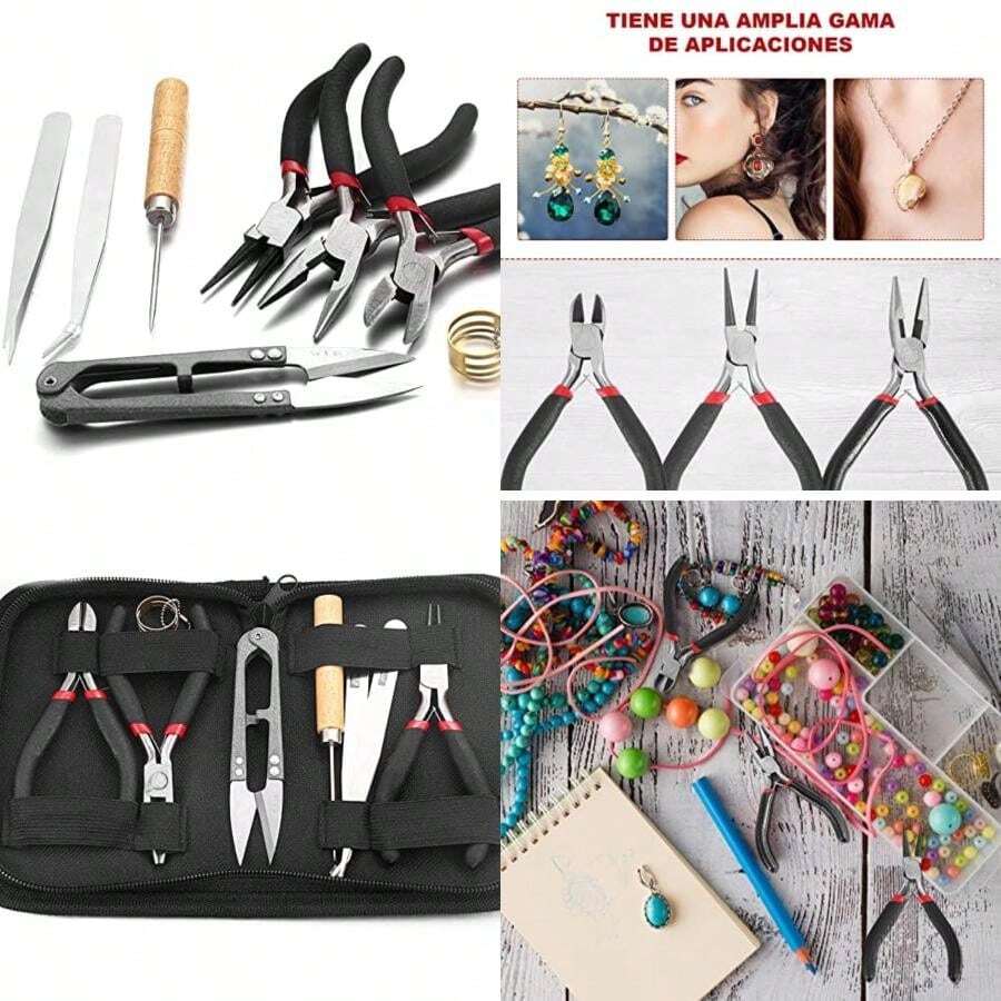 BOJA Conjunto de Fabricación de Joyas, Herramientas para Hacer Joyas, Incluye 3 Alicates 2 Pinzas Tijeras Aguja Anillo de Cobre, kit para Adultos y Principiantes(default) - Multicolor - Ver 1