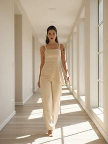 WUUW FASHION Women's Tailored Asymmetrical Top Set, Irregular Crop Top And Trousers, Stylish Summer Casual Outfit 2025 NEW - Màu be - Xem 4