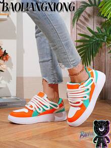BAOLIANGXIONG Women's Low-Top Casual Shoes, CURB LEATHER SNEAKERS, Perfect Christmas Gift - 白橘綠 - 查看 4