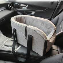 1pc New Pet Car Armrest Nest, Soft & Comfortable Pet Car Booster Seat Cover, Suitable For All Seasons, Removable & Portable Pet Carrier With Safety Buckle, Soft Cushion, Convenient For Pet Travel - Grey - View 3
