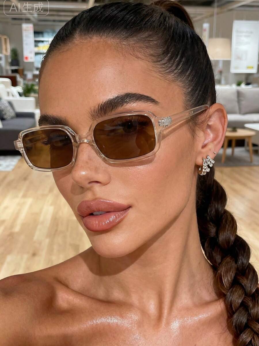 一副男女通用的棕色长方形太阳镜，适合各种场合，如旅行、夏季配饰、运动风、驾驶、节日、海滩、电音节、度假、家庭出游、高尔夫、徒步、优雅装扮、街头风配饰、度假氛围、运动、派对、户外活动、街头风、钓鱼等，为日常和派对场合增添优雅气息。 - 香檳茶 - 查看 1