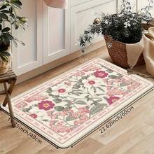 1/2/3pcs HUAJI Luxury Soft Pink/Beige/ Floral Non-Slip Mat - Heavy-Duty Rectangular Mat, High-Density Mat, Bathroom, Hallway - Machine Washable, Pink Tulip & Green Leaf Pattern (Easy Clean) - 17x24+17x47吋(2件) - 查看 4