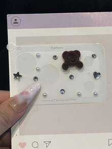 Cute 3D Bear Bling Rhinestone Pearl Protective Film Scratch Resistant Transparent Base Lens Camera Protector Compatible With IPhone 17ProMax 17Pro Camera Accessories Durable Protective Layer Camera Lens Cover - Dark Brown - View 5