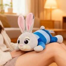 Miniso Búp bê nhồi bông Judy nằm số 16 thuộc series Zootopia, chất liệu nhung mềm mại, hình dáng chú thỏ Zootopia, trang phục sọc xanh trắng, thích hợp để trang trí nhà cửa/làm gối/trang trí bàn làm việc, búp bê nhồi bông dễ thương cỡ vừa (1 chiếc) - Nhiều màu - Xem 3
