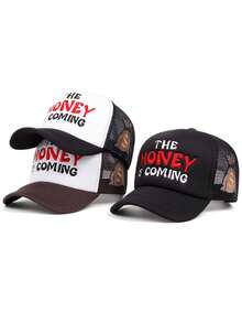 1顶男士时尚粉色卡车刺绣嘻哈帽，可调节男女通用情侣棒球帽，适合春秋季佩戴，休闲可爱涤纶刺绣网眼拼接棒球帽，适合旅行、沙滩派对 - MONEY錢袋 - 查看 11