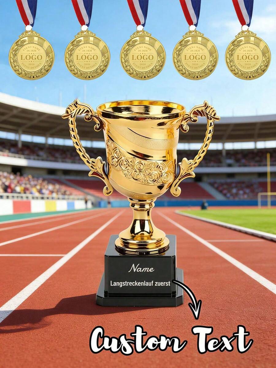 Customizable Gold Trophy And Medal - Personalized Medals, Gold Trophies, Sports Trophies, Sports Gifts, Custom Trophies, Children's Competition Medals, Sports Event Marathon Commemorative Plaques, Suitable As Children's Encouragement Gifts, For Awards Ceremonies, Competitions, Offices, Schools And Other Occasions - Multicolor - View 1