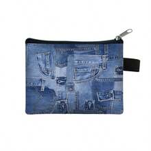 1pc Cute Denim Patchwork Print Coin Purse, Can Store Cash, Keys, Earphones, Cards And Other Personal Items. Lightweight And Convenient For Everyday Carry, Perfect Gift For New Year, Valentine's Day Or Birthday. - Multicolor - View 4