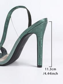Jin Bei Qi Women's High Heel Shoes, Round Toe, Solid Color, Knitted Fabric, Transparent Glass Jelly Side Ankle Strap Open Toe Outdoor Party Stilettos, Fashion Elegant Luxurious Party Banquet Romantic Dignified Moss Green High Heels - Dark Green - View 3