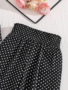 Left Mama 女童休闲波点蝴蝶结吊带背心和直筒裤套装，夏季 - 黑色 - 查看 6