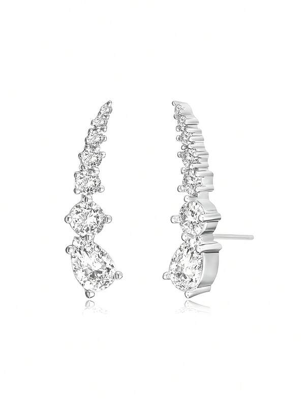 925 Sterling Silver Cubic Zirconia Earrings, Classic Hypoallergenic Stud Earrings, Elegant Jewelry Gift For Women, Daily Wear