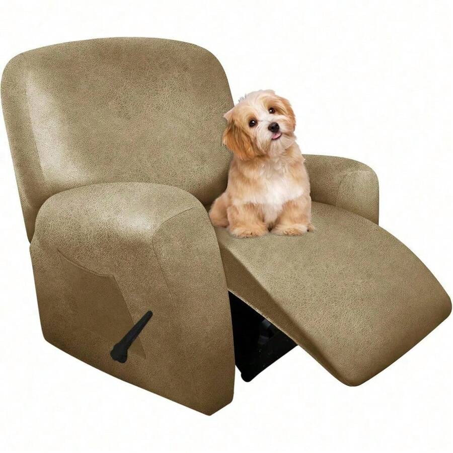 Trugenix-Recliner Sofa Covers - Leather Like Recliner Sofa Covers 3 Seater Recliner Couch Covers For 3 Cushion Couch 8 Pieces Washable Stretch Reclining Sofa Slipcovers (Brown)-GP - 01-芥末 - 查看 1