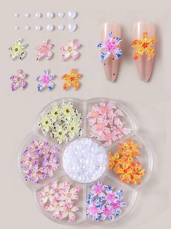1 cutie decorațiuni pentru unghii cu imprimeu leopard Y2K, flori colorate cu buline 3D, perlă artificială ABS, potrivite pentru petrecerea de Ziua Îndrăgostiților, accesorii pentru unghii, consumabile DIY pentru unghii, pietre prețioase pentru unghii