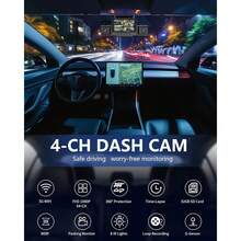 4-Channel 360° Dash Cam Front And Rear FHD 1080P 180° Rotating Side-View Camera APP Control Reversing Display Collision Detection Parking Monitoring Loop Recording | Suitable For Sedans And SUVs - Kèm thẻ nhớ 32G - Xem 2