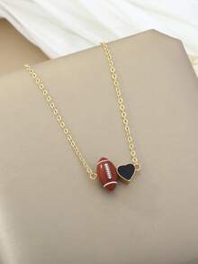 1件装运动风橄榄球心形吊坠项链，适合女性日常及节日佩戴 - 橄欖球 - 查看 4