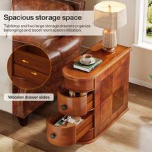 Tribesigns End Table With 2 Drawers, Narrow Side Table With Closed Back, No Assembly Accent Table For Sofa Or Bedside, Vintage Wood Nightstand For Living Room Bedroom, Brown - màu nâu - Xem 6