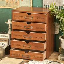 Organizador de escritorio de madera vintage con 5 cajones, caja de almacenamiento rústica para el hogar y la oficina. - Marrón - Ver 6