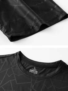 男士运动T恤，圆领，轻薄，休闲，速干运动上衣，夏季黑色 - 黑色 - 查看 7