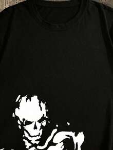 Men's Casual Skeleton T-Shirt, 100% Cotton, New Release, Premium Style, Spring/Summer - Black - View 6