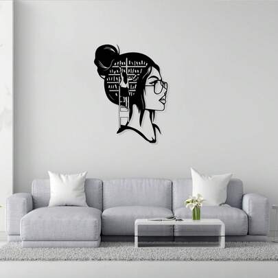 1 st kreativ kvinnoporträtt i metall väggdekoration för bibliotek | Rostbeständig järnkonstskulptur, perfekt för väggdekoration i hem och trädgård, perfekt för Världsbokdagen, skolstartssäsongen, bokälskare