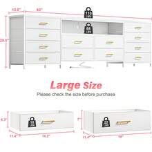 EnHomee Fits 75" TV Stand Dresser For 65 70 75 Inch TV 63" W Dresser TV Stand For Bedroom With LED Lights & Power Outlets & 12 Drawers Dresser For Bedroom Long Fabric Dresser Entertainment Center, Room Decor, Home Decor - Xem 2