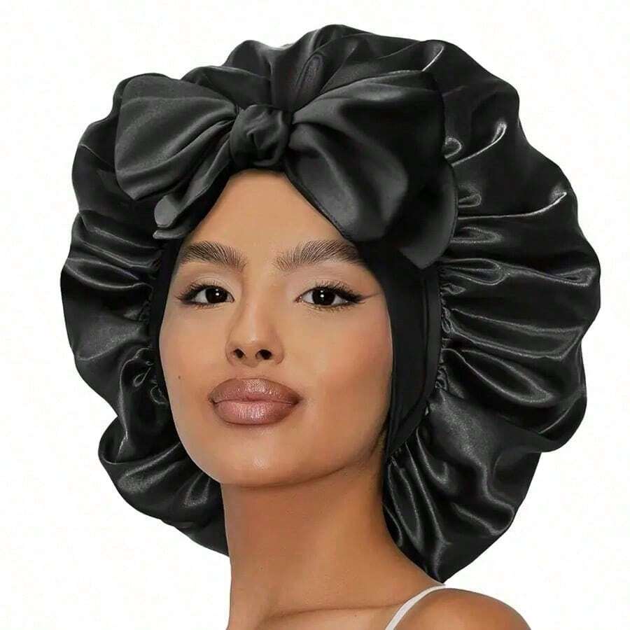 Slip-On Hair Cap With Adjustable Shoulder Straps, Hair Tie, And Cap For Women With Natural Curly Hair - Black - View 1