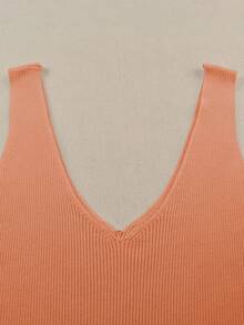 Acelitt Áo tank top nữ màu trơn, cổ chữ V, chất liệu len dệt kim, kiểu dáng casual, hở lưng, thích hợp cho kỳ nghỉ hè. - trái cam - Xem 7