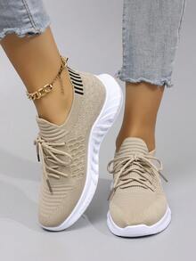 STEPREACH New Women Casual Sports Shoes, Mesh Breathable Comfortable Lightweight Non-Slip Slip-On Driving Shoes - Khaki - View 4