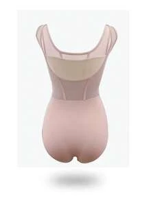 balletto 成人体操服，高衩紧身弹力网眼拼接鱼骨纹连体衣（女款） - 粉色 - 查看 2