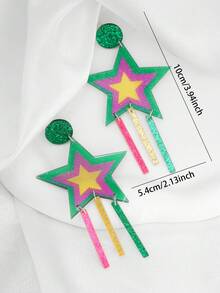 1对创意多巴胺主题星形耳环，适合圣帕特里克节及其他场合佩戴 - 星星 - 查看 5