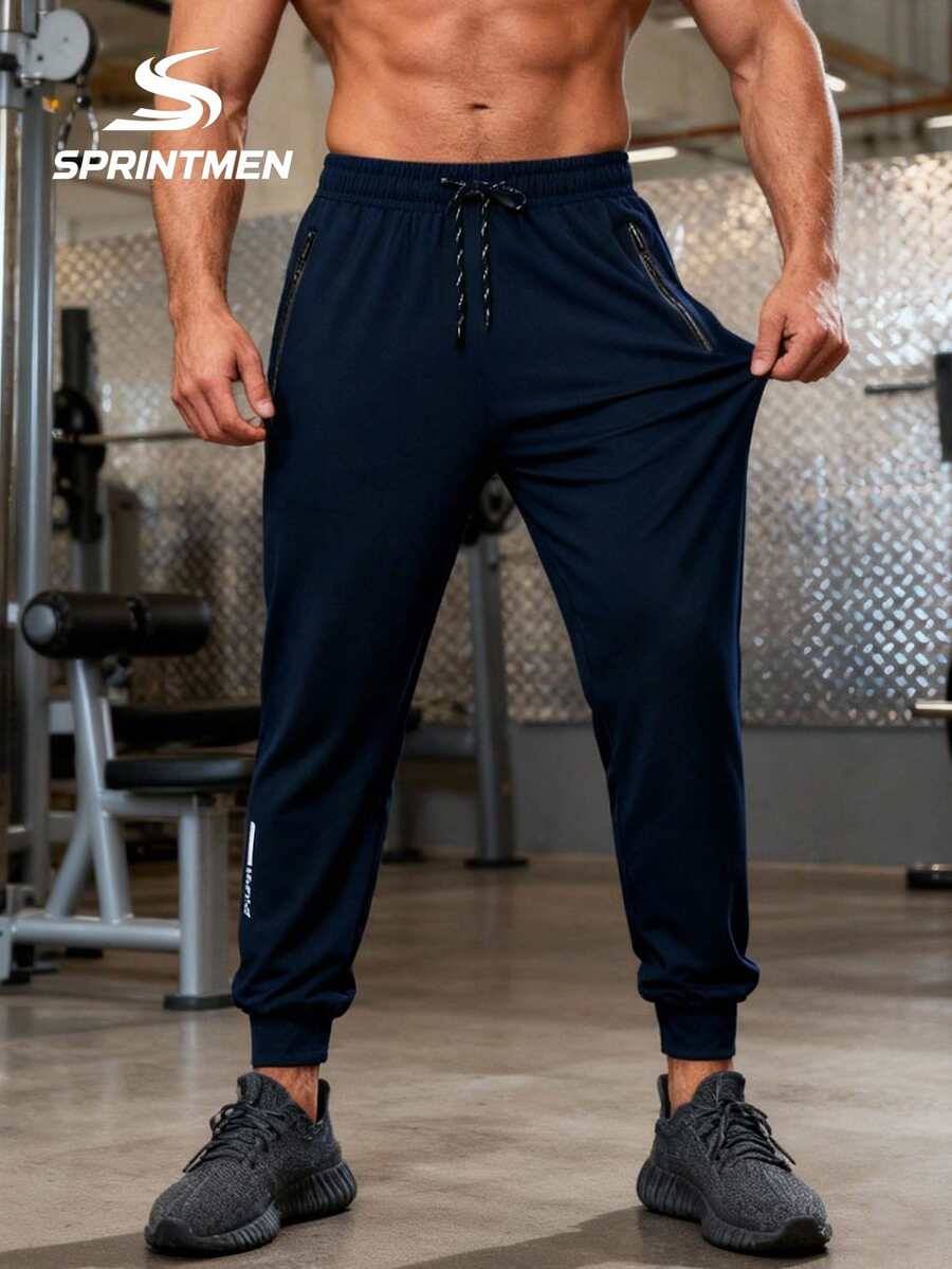 1 chiếc quần jogger nam màu xanh dương, thấm hút mồ hôi, thoáng khí, nhẹ, có dây rút ở eo, thích hợp cho tập luyện thể thao, tập thể dục, mặc hàng ngày, có thể giặt máy, mùa hè. - Màu xanh lam - Xem 1