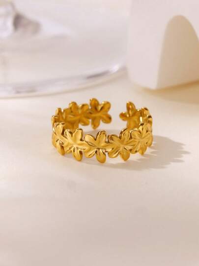 1Pc Elegant Splicing Flower Rings For Women Gold Color Stainless Steel Open Finger Ring Wedding Party Jewelry Gifts