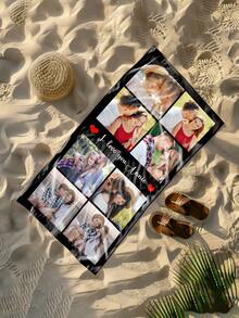 A Customized Photo And Name Beach Towel, Valentine's Day Personalized Bath Towel, Adult Pool Towel, Vacation Gift, Beach Towel, Wedding Couple Commemorative Gift, Valentine's Day, Birthday Gift, Friend/Couple/Family/Pet, Adult Pool Towel, Vacation Gift, Beach Towel - Multicolor - View 7
