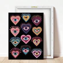 1pc, Canvas Wall Art, Framed Wall Decor, Gothic Evil Eye Turquoise Heart Print Poster, Vintage Dark Maximalist Art Style, Suitable For Living Room Or Bedroom Wall Hanging, Desktop Display, Ideal Wall Art Home Decor Gift, Colorful Modern Abstract Heart Pattern Artwork, Bohemian Mystical Heart Wall Decoration, Room Decor, Apartment Decor, Dorm Decor, Living Room Decor, Bathroom Decor, Home Decor Aesthetics - Multicolor - View 4