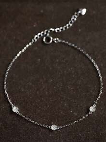1pc S925 Sterling Silver Minimalist Triple Cubic Zirconia Disc Bracelet, Fashionable & Versatile Accessory, Delicate Gift - Round - View 5