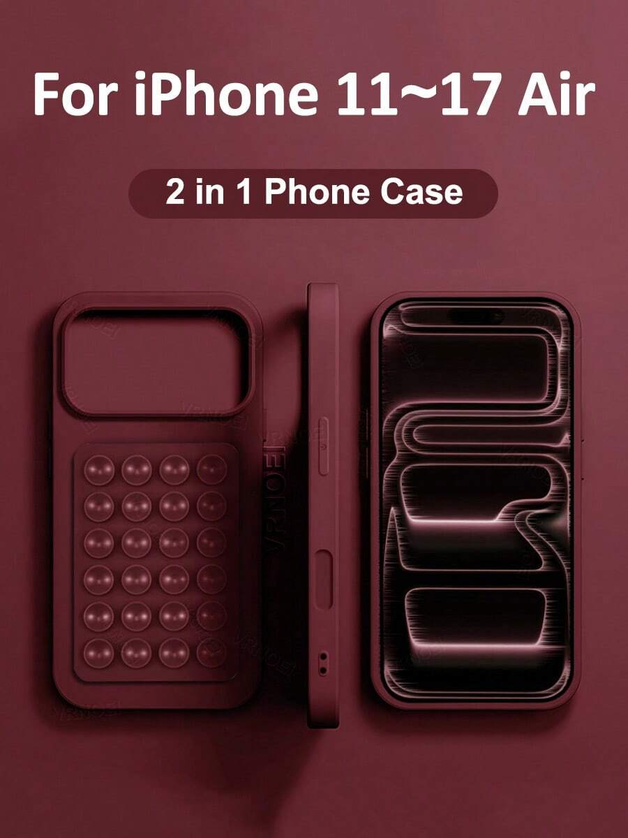 VOUVI Silicone Suction Cup Phone Case, Compatible With IPhone 17, 14, 12, 11, 13, 15, 16 Pro Max, 16, 15, 14 Plus, 16 E, 17 Air, Solid Color Business Minimalist Luxury Shock-Proof Phone Accessory - Burgundy - View 1