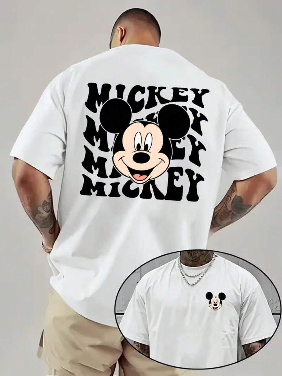 1 Piece, Disney Men's T-Shirt, Mickey Series Printed Patterns Before And After, Round Neck Casual And Comfortable T-Shirt, Breathable And Light, Suitable For Sports And Leisure Wear, Suitable For Gifts, Suitable For Party Gifts. - 白色 - 查看 1
