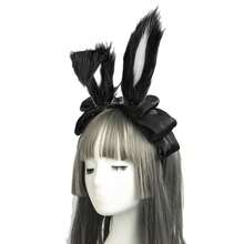 Cute Rabbit Ears Headband Long Furry Dog Ears Animal Cosplay Headband (Black White) - ĐenTrắng - Xem 7