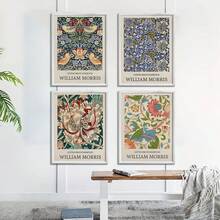 Bộ 4 tranh nghệ thuật William Morris - Tranh hoa cổ điển, thích hợp trang trí nhà cửa, phòng ngủ, phòng khách, phòng tắm, tường; Có thể chọn tranh kèm khung. - Nhiều màu - Xem 5