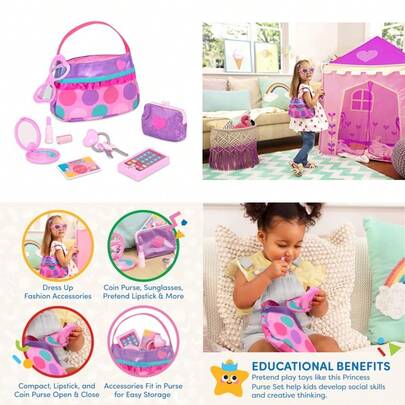 Battat Play Circle Makeup And Beauty Set Dress Up Fashion Accessories Pretend Play Princess Purse Set 3+ YearsFull Of Fun