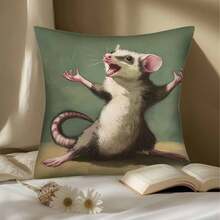 Modern Opossum Print Pillow Cover, 18x18 Inch, Farmhouse Decor With Single-Sided Animal Design, Envelope Closure & Machine Washable For Living Room, Bedroom, Sofa, Bed, Car, Bedroom Accent, Farmhouse Style, Polyester Pillowcase - 樣式 3 - 查看 2
