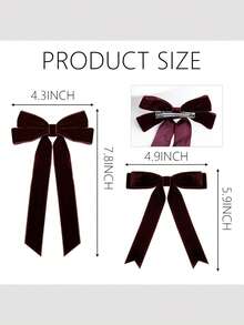 3PCS Velvet Hair Bows 2 Sizes Wine Red Soft Velvet Bow Hair Clips For Women And Girls Long Ponytail Knot Bows Alligator Clip Toddlers Ribbon Accessories