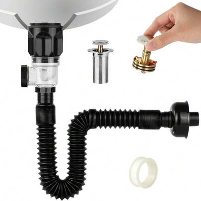 Bathroom Sink Drain Kit, Pipe Connector Waste Water Trap Kit Flexible Wast NEW