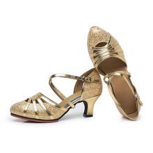 5cm Metallic Gold Ballroom Dance Shoes For Women, Latin Dance Shoes, Sandals, Rubber Sole, Suitable For Indoor And Outdoor, Tango, Waltz, Salsa, Modern Dance, Comfortable And Lightweight, Performance And Dance Hall - Gold - View 9