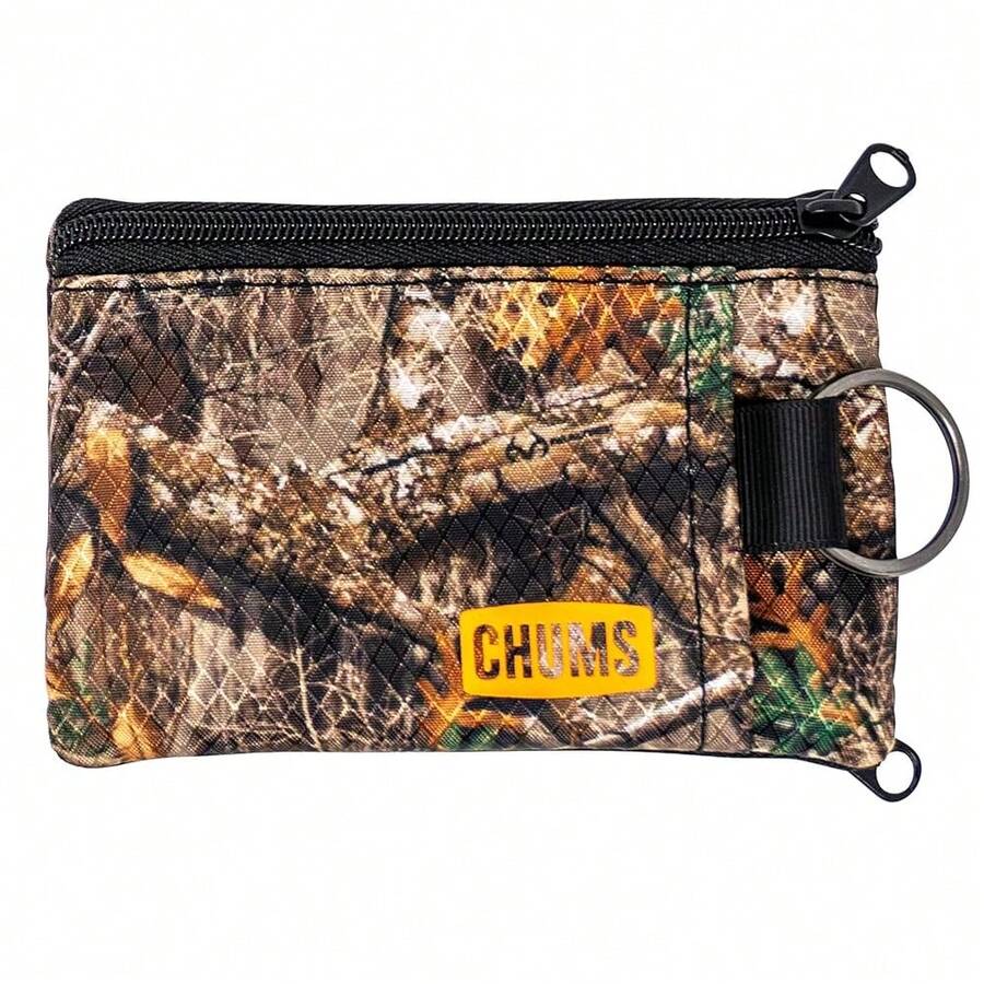 Chums Surfshorts Wallet - Lightweight Zippered Minimalist Wallet With Clear ID Window - Water Resistant With Key Ring - RealtreeEdgeCamo - View 1