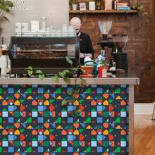 1卷彩色几何图案墙贴纸，尺寸为11.8/15.7/17.7英寸 x 6.5/9.8/16.4英尺，可移除墙贴，深色背景壁画家居装饰墙面艺术翻新贴纸，即撕即贴墙板，壁纸装饰春季家居焕新元素Rama装饰贴纸生日毕业礼物 - 彩色 - 查看 8