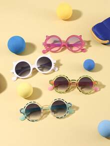 一套4副，男女童6-12岁聚碳酸酯圆形镜框眼镜，甜美可爱百搭复古时尚眼镜，适合户外旅行派对佩戴，附赠眼镜盒 - 彩色 - 查看 3