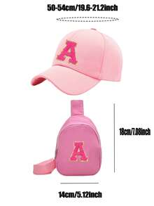 Set de 2 piezas: Gorra de béisbol con letra A-Z y bolsa de almacenamiento a juego, sombrero casual de protección solar para exteriores, adecuado para niñas, primavera/otoño, apto para viajes, playa, vacaciones - Rosa - Ver 11