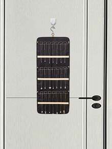 1PC Hanging Jewelry Storage Box With Roll-Up Strap Hooks And Metal Hooks Double-Sided Jewelry Rack For Wardrobes, Walls, And Doors Perfect For Earrings, Necklaces, And Rings , Makeup Room Decor,Travel Essential - Multicolor - View 4